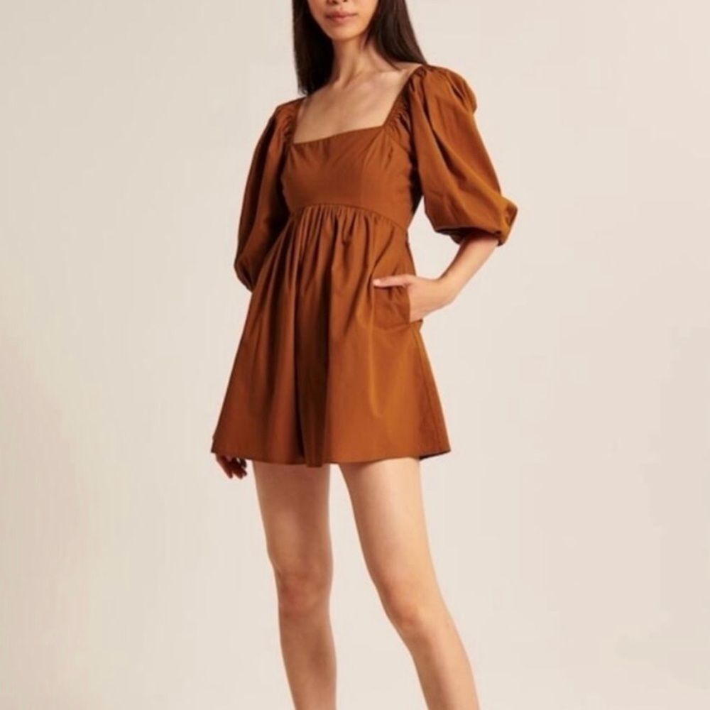 Abercrombie & Fitch Rust Orange Square Neck Puff Sleeve Romper Womens Size Small